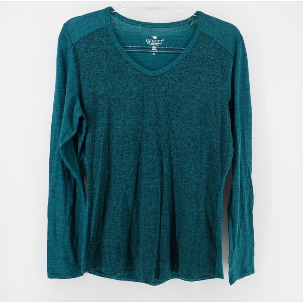 Segments‎ Womens Teal 100% Merino Wool V-Neck Long Sleeve Base Layer Top M FLAW